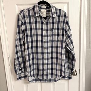 American Eagle Button Down Shirt Long Sleeve Blue Plaid Medium Preppy Casual